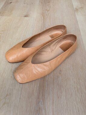 Jeffrey Campbell Fathom Square Toe Leather Ballet Flats Apricot Tan 8.5